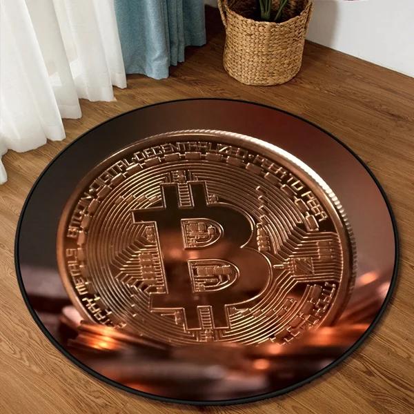 Круглый ковер Bitcoin Противоскользящий Круглый ковер Большой для дома Гостиная Коврик для пола Декор для спальни Коврик под стул Коврик под барабан Коврик для стула