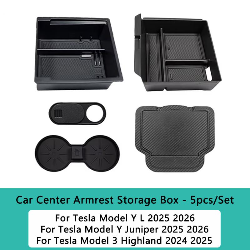 Для Tesla Model Y juniper 2026 Ящик для хранения Model 3 2025 Highland Крышка лотка для хранения в центральной консоли подлокотника Аксессуары для организации