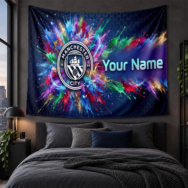 Personalized Tapestry Wall Hanging Manchester City Pattern Art Background Cloth
