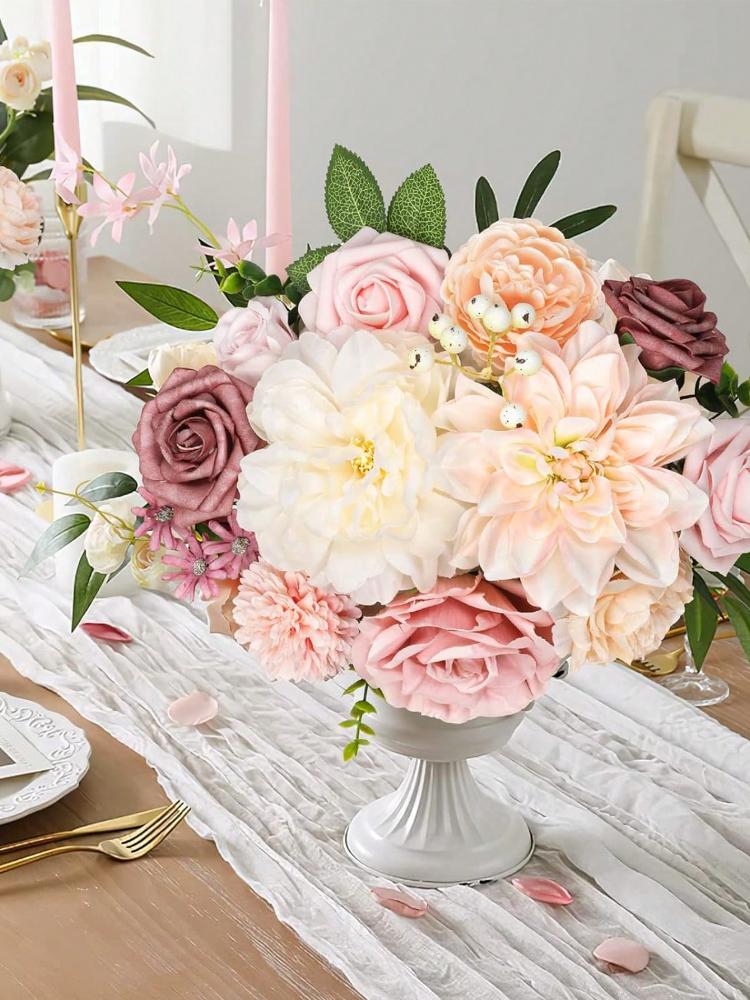 Шелковые цветы Искусственные цветы Комбинированные цветы Микс Розы Пионы со стеблями для самостоятельной свадьбы Свадебные букеты Украшения для стола на празднование рождения ребенка Домашний декор