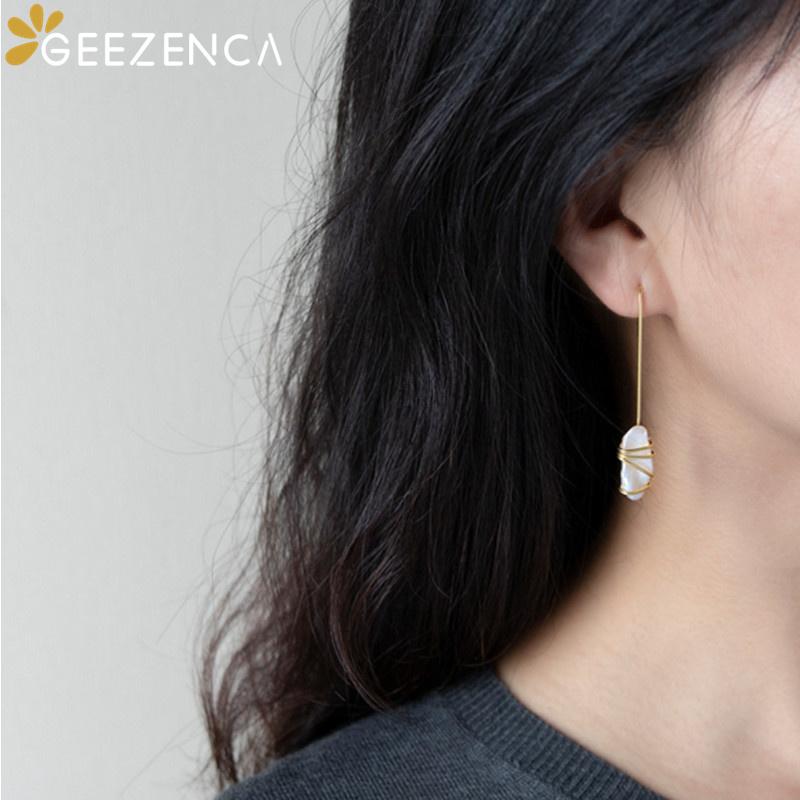 Серьги-капли из стерлингового серебра 925 пробы с поперечным плетением из грубого янтарного жемчуга для женщин, изящные ювелирные изделия для женщин, оригинальный дизайн в стиле бохо