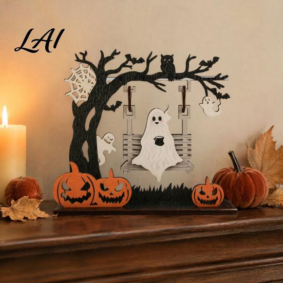 Halloween Table Decorations Funny Desktop Swing Decor Spooky Home Decor for Living Room Tiered Tray Seasonal Tabletop Gothic Fall Themed Ornament,