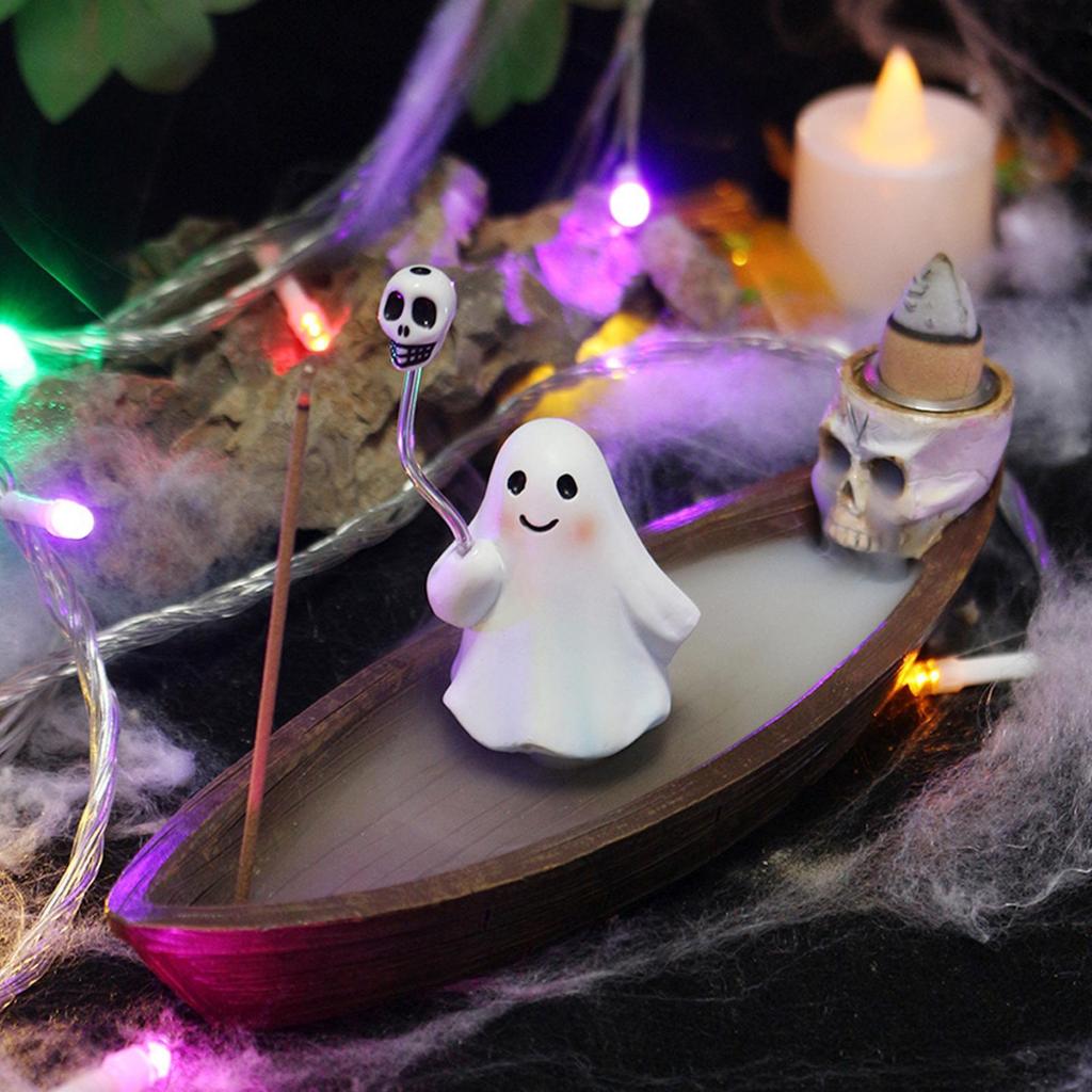 Incense Holder Ghost Incense Cone Holder Gothic Censer Ornaments Zen Meditation Decor for Bedroom Living Room Hotel Apartment