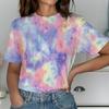 Летний топ с круглым вырезом и принтом 3D Tie Dye, модные повседневные женские футболки с короткими рукавами
