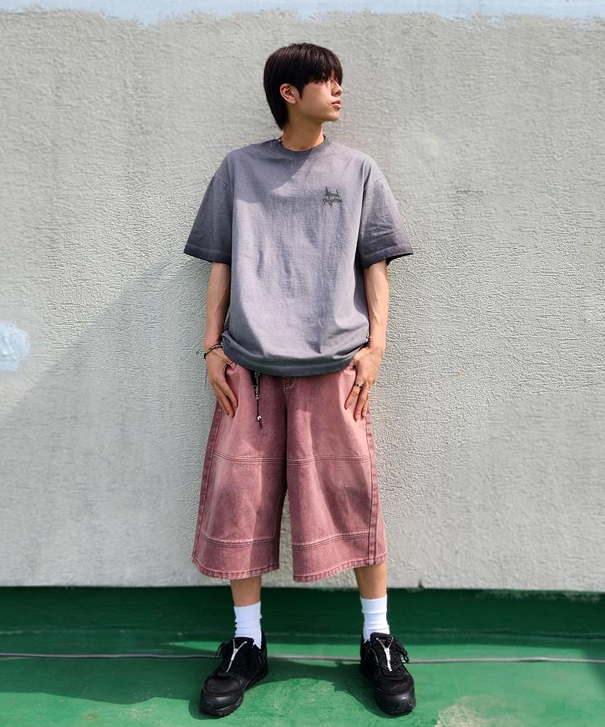 ASTRAL PROJECTION Pen Graffiti Lettering Pigment Loose Fit Short Sleeve T-Shirt_Gray