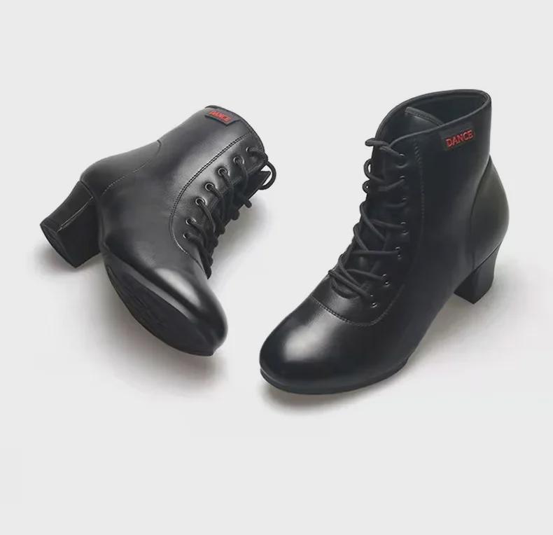 Женская обувь для танцев квадратной формы: Средний/высокий каблук, высокое голенище, мягкая подошва, тисненая кожа, идеально подходит для людей среднего/пожилого возраста, отлично подходит для осени/зимы.