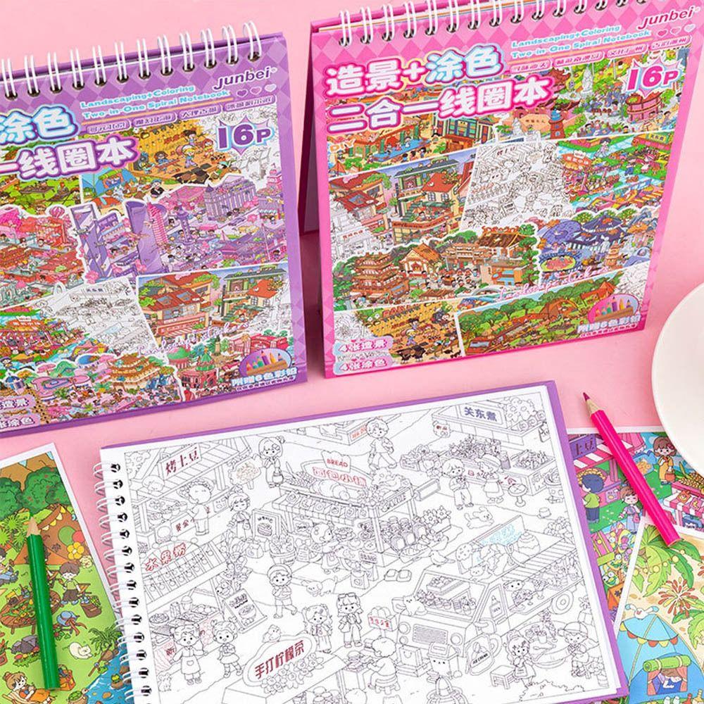 New Cartoon Sticker Book Educational 3D Landscape Coloring Book PET DIY Miniature Scene Stickers Birthday Gifts