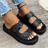 Fashion 2025 Fashion Hook Loop Platform Slippers Women Summer Thick Bottm Pu Leather Sandals Woman Comfortable Non Slip Beach Sandles 43