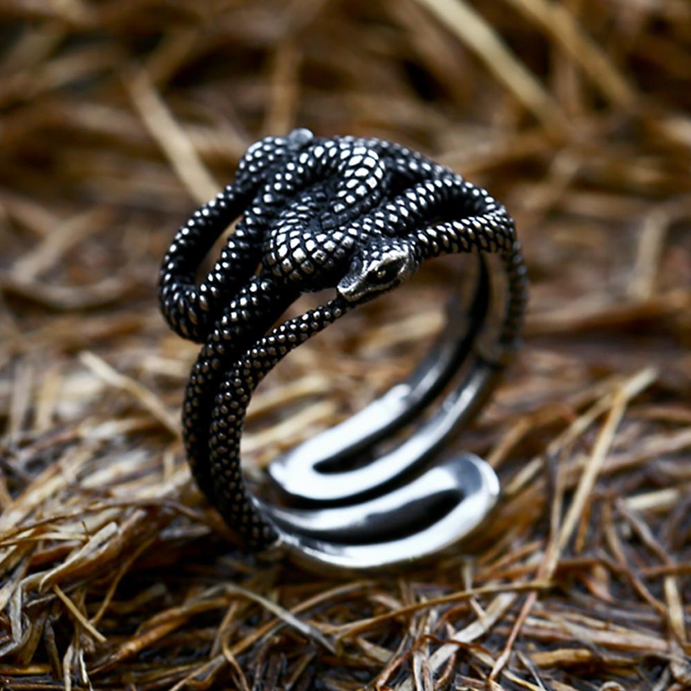 Панк Мода Двойные Кольца Змеи для Мужчин Женщин Открывающиеся 316L Нержавеющая Сталь Уроборос Викингское Кольцо Персональность Украшения Вечеринка Подарки