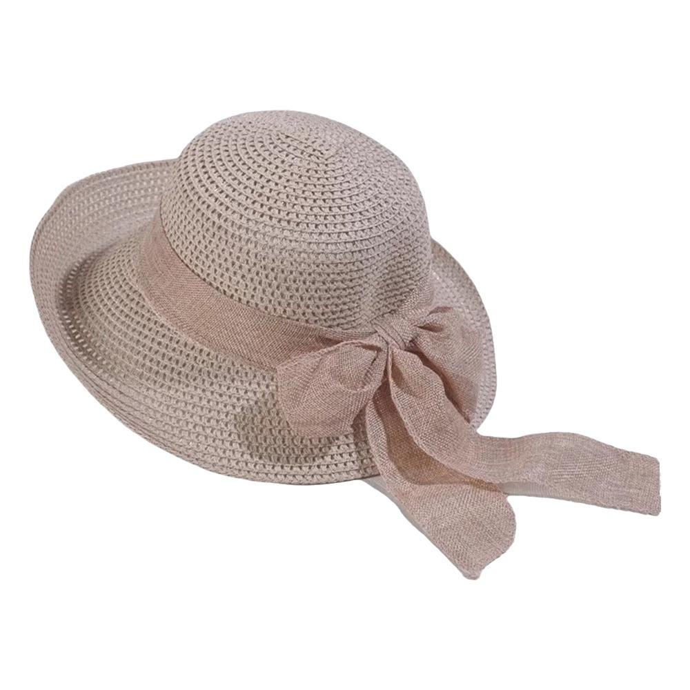 Portable Big Brimmed Woven Cap Hollow Out Bucket Hat Folding Sun Cap Bow Fisherman Cap  Camping