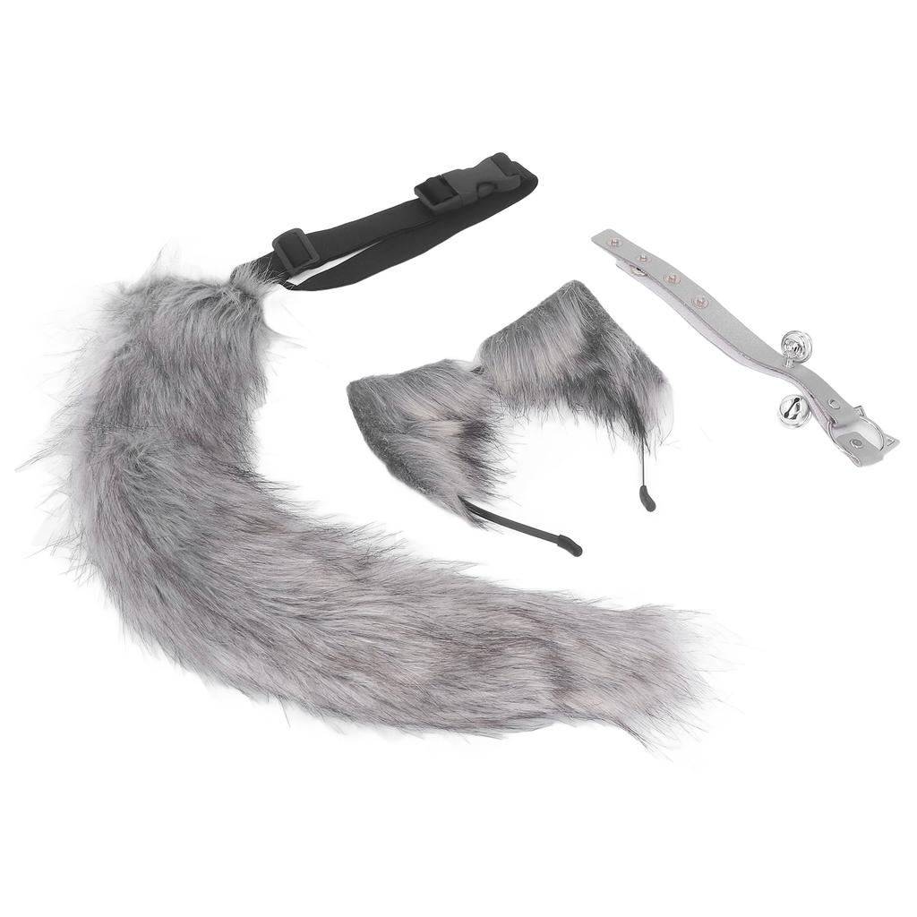 Кошачьи уши и волчий хвост, костюм для косплея, заколка для волос из искусственного меха, головной убор, Хэллоуин, кожаное ожерелье