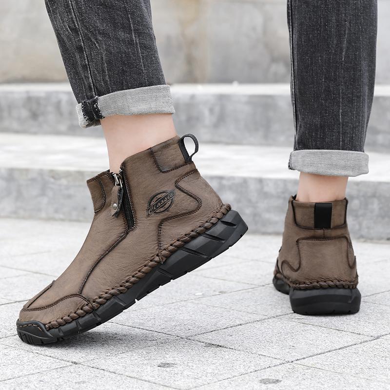 Мужская повседневная кожаная обувь в британском стиле 2024Новая модная и удобная обувь до щиколотки Мягкая подошва Противоскользящая Высокий верх Спортивная обувь