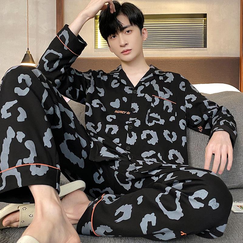 Хлопковая мужская пижама весна-осень с длинными рукавами ночная рубашка новый кардиган в клетку домашняя одежда для сна одежда для отдыха