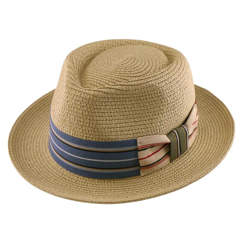 Соломенная шляпа Федора S/S с широкой полосатой лентой, плетеная шляпа от солнца для мужчин и женщин