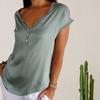 Женская летняя повседневная футболка с v-образным вырезом и пуговицами, футболка с коротким рукавом и сплошным цветом