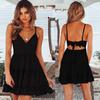 Women Slim Breathable Halter Skirt Sexy Lace Solid Color Patchwork Backless Sleeveless Casual Dress