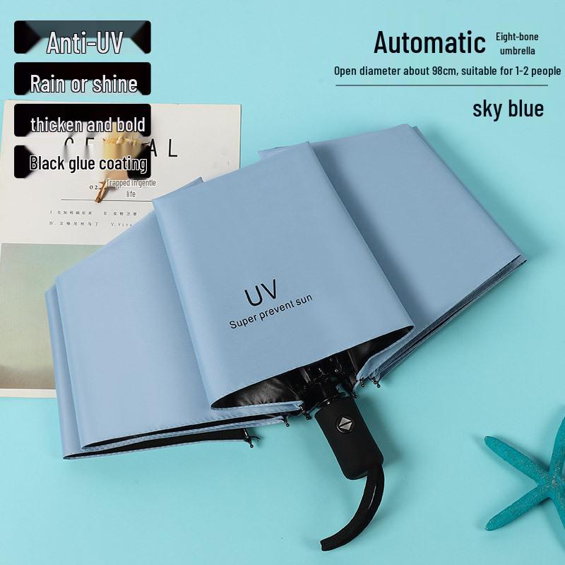 Пользовательский УФ Черный Клей Зонт от Солнца и Дождя – Женский Трехсложный Дизайн с Нанесением Логотипа.