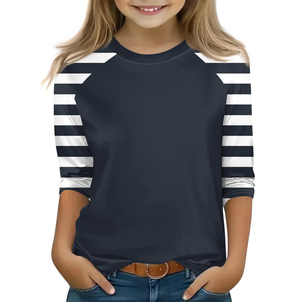 Tops For Youth Girls 4-16 Years Round Neck 3/4 Sleeves T-Shirts Trendy Tops Outfit Tees