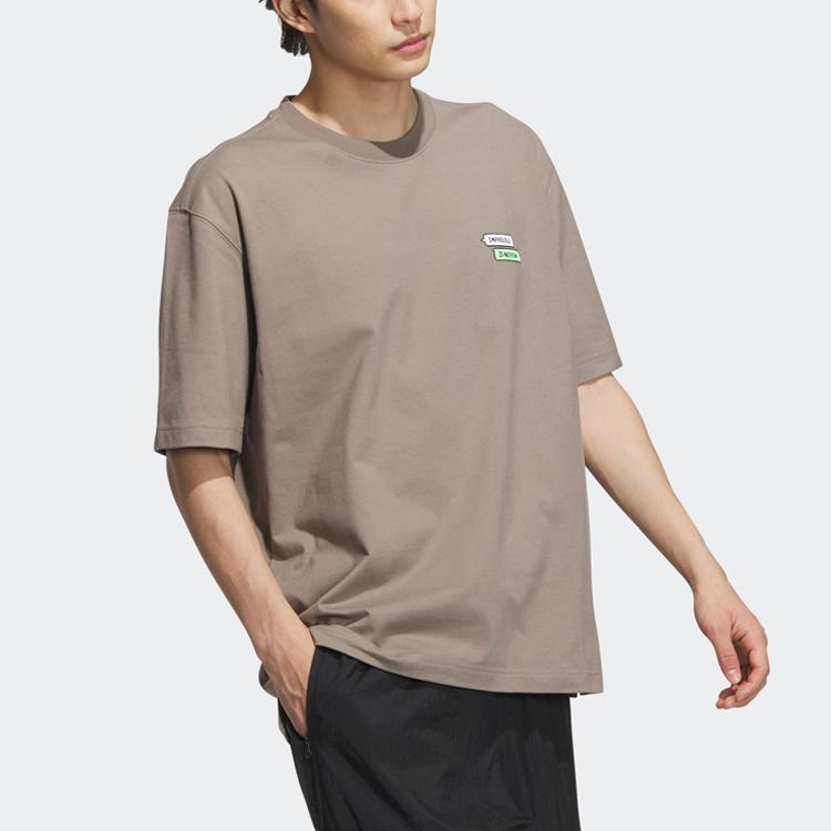 adidas Футболка X Seebin с тиснением и вышивкой букв, SS23, мужские повседневные спортивные топы с короткими рукавами, светло-серые, коричневые IA8175