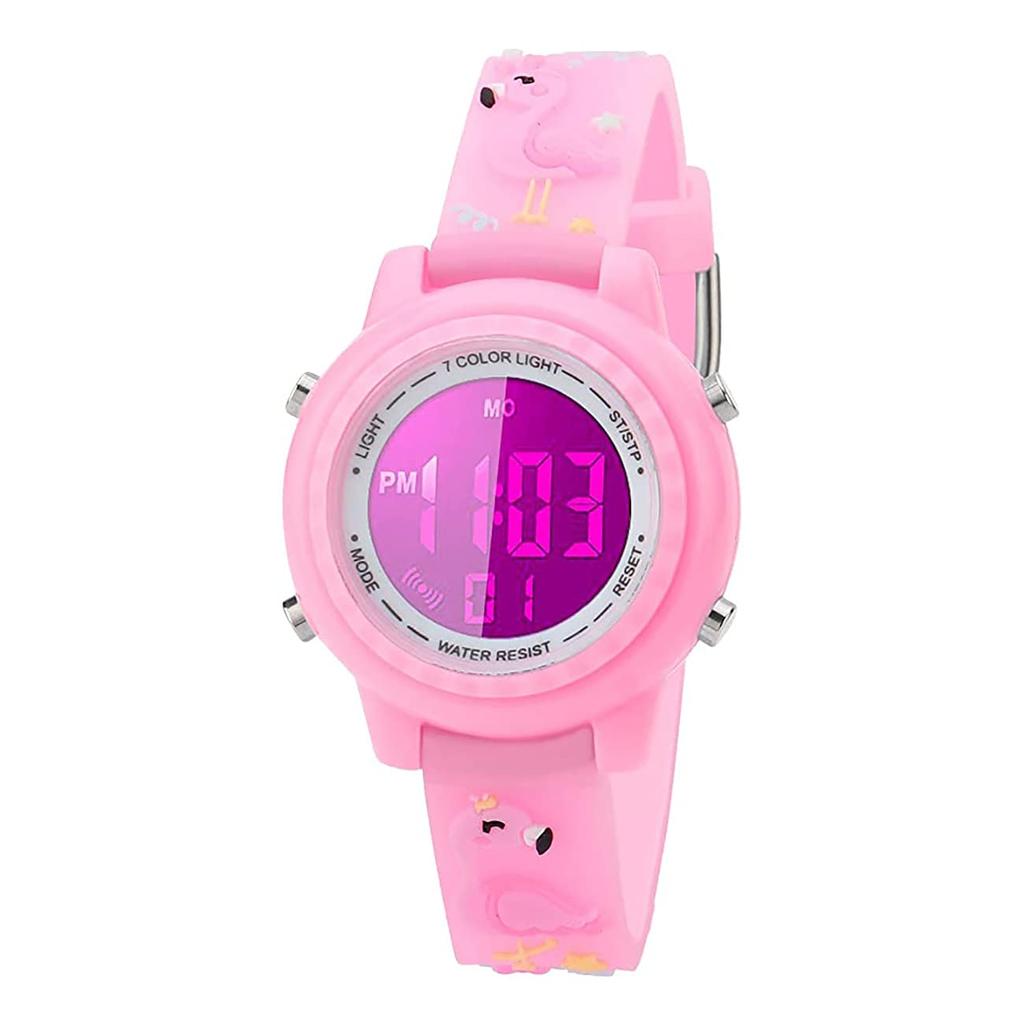Toddler Boys Girls Kids Digital Children 3D Cute Cartoon 7 Colors Light Waterproof Sports Girls Boys Electronic Watch Years Old Watch, 5-15
