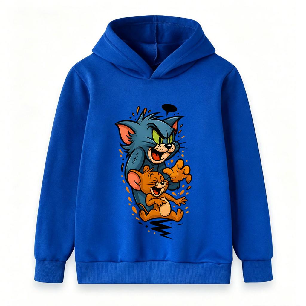 Kids Boys Girls Cartoon Cat Mouse Printed Pullover Hoodie, Casual Long Sleeve Loose Fit Hooded Sweatshirt for Boys Girls Daily Wear Party Holiday Gift