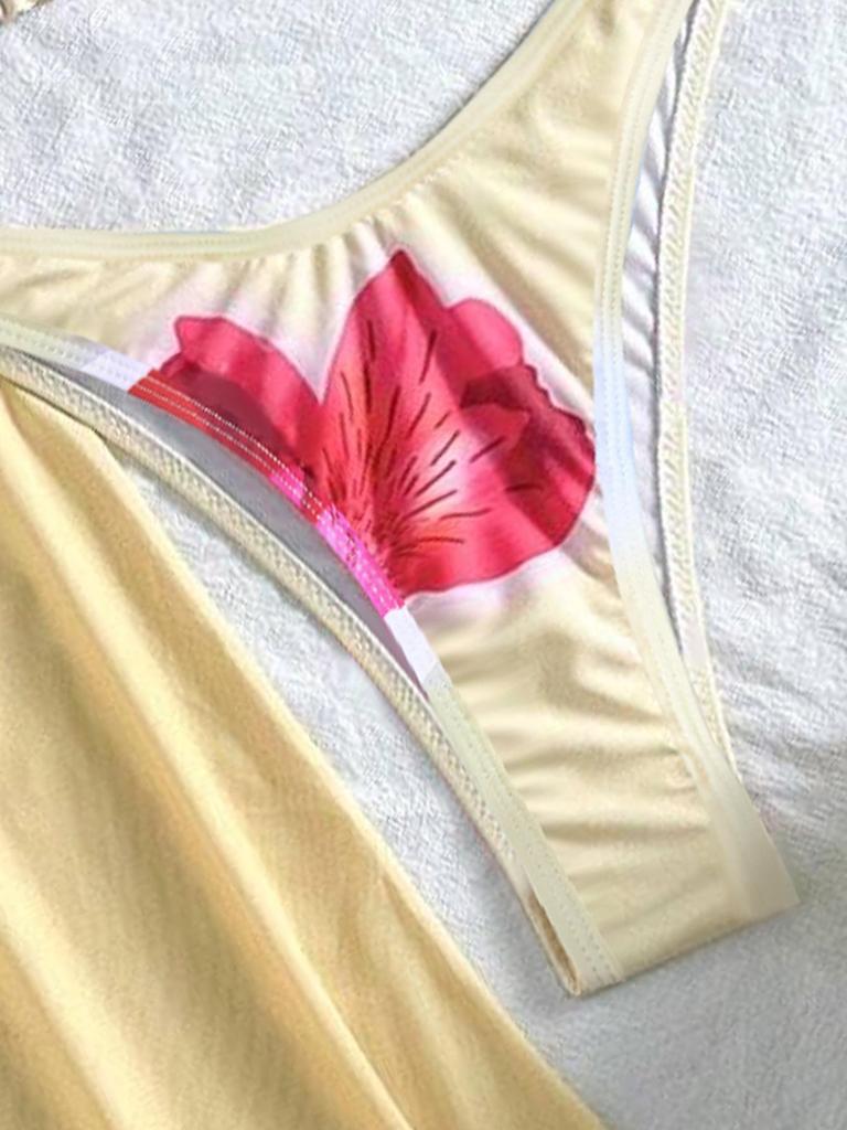 Комплект бикини из трех предметов 2025 европейский и американский: Сексуальный длинный купальник-накидка с принтом для женщин