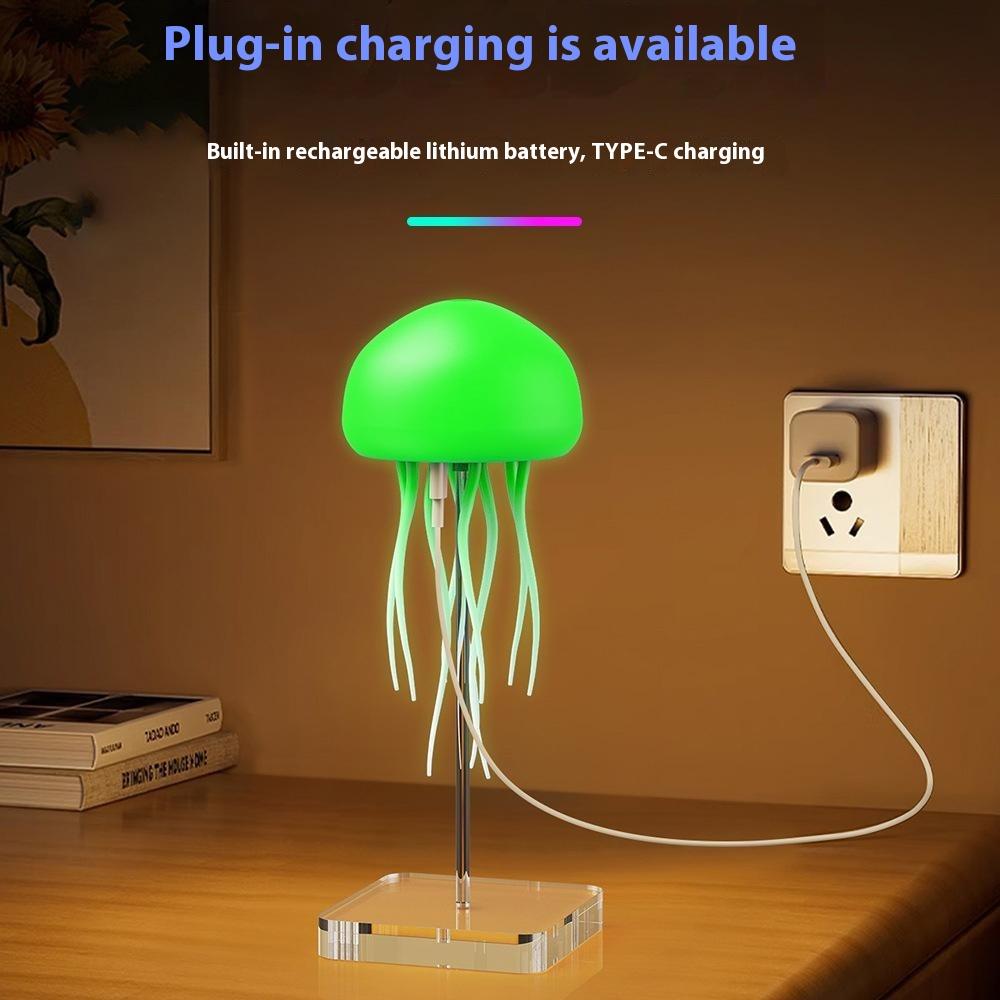 Smart Color-Changing Sound-Activated Jellyfish Lamp Floating Tentacles Creative Mood Sensor Night Light with Plastic Base