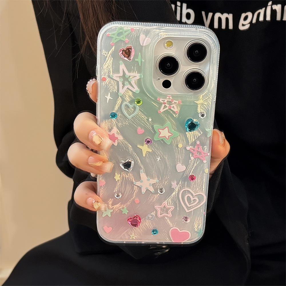 Подходит для Iphone15 Цветной Звездный Чехол для Мобильного Телефона 16 Нишевый 14 Promax Дофаминовая Цепочка 13 Противоударный 11 Жесткий