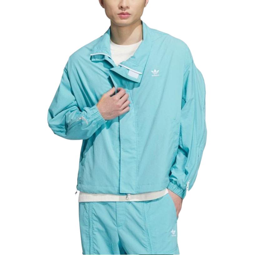 adidas Originals X Kr Op Collab SS24 Однотонная куртка на молнии с длинными рукавами Мужская верхняя одежда Бирюзовый IZ4919