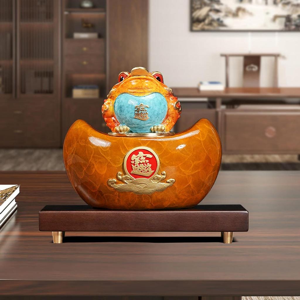 Aris & Juno Hand-Painted Copper Money Toad with Ingot Base, Traditional Chinese Wealth Attracting Statue with 360° Rotation, Feng Shui Office Desk