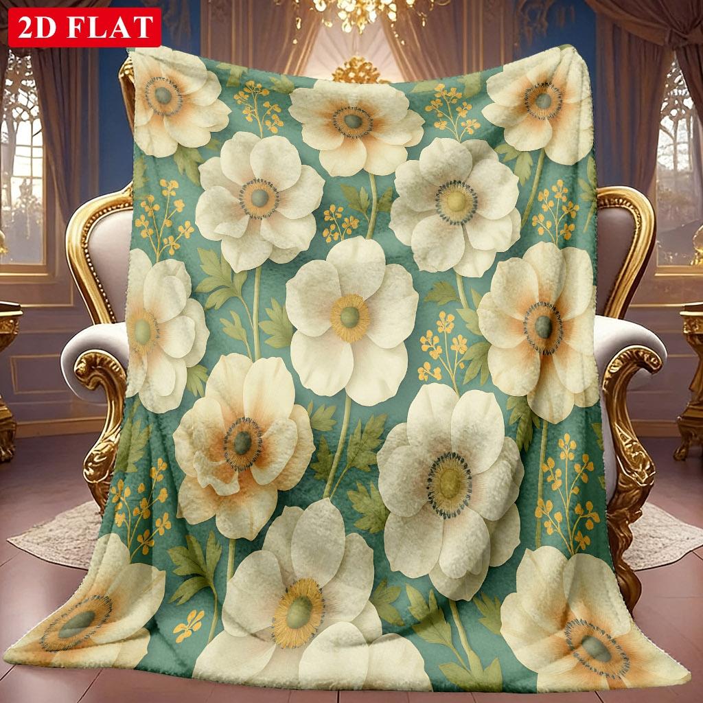 A 2D Fresh Floral Themed Flannel Blanket with Soft High-definition Digital Printing, a Cooling Blanket Suitable for All Seasons! Soft and Breathable 1