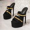 Pesstwei Summer Design Narrow Band Open Toe Platform Womens Slippers Sexy Super Stiletto High Heels Nightclub Party Shoes