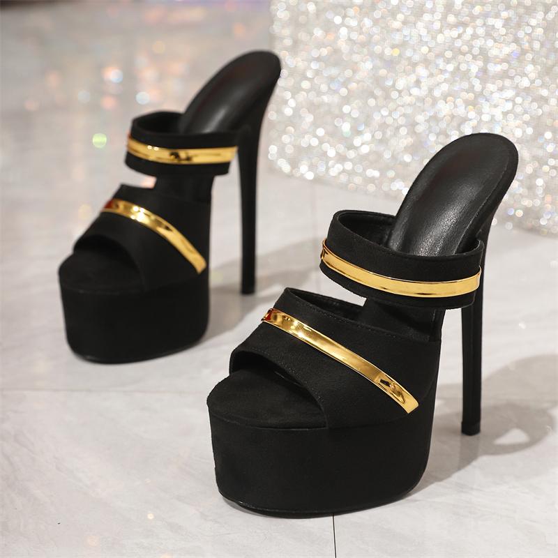 Pesstwei Summer Design Narrow Band Open Toe Platform Womens Slippers Sexy Super Stiletto High Heels Nightclub Party Shoes