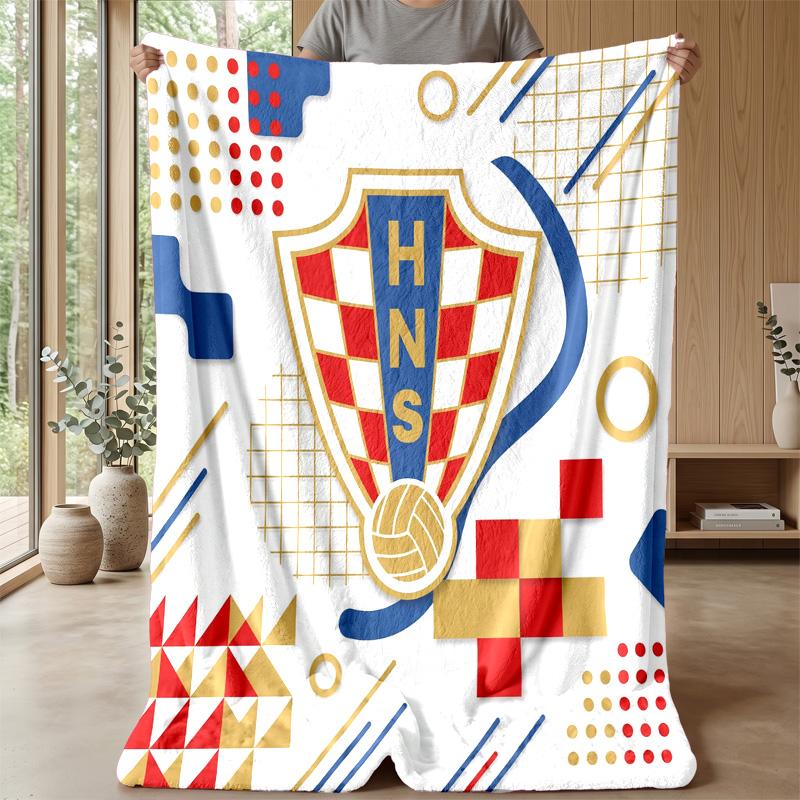 Croatia Football Printed Flannel Blanket Skin Friendly Warm Decorative Throw for Indoor Couch Bed Daily Use