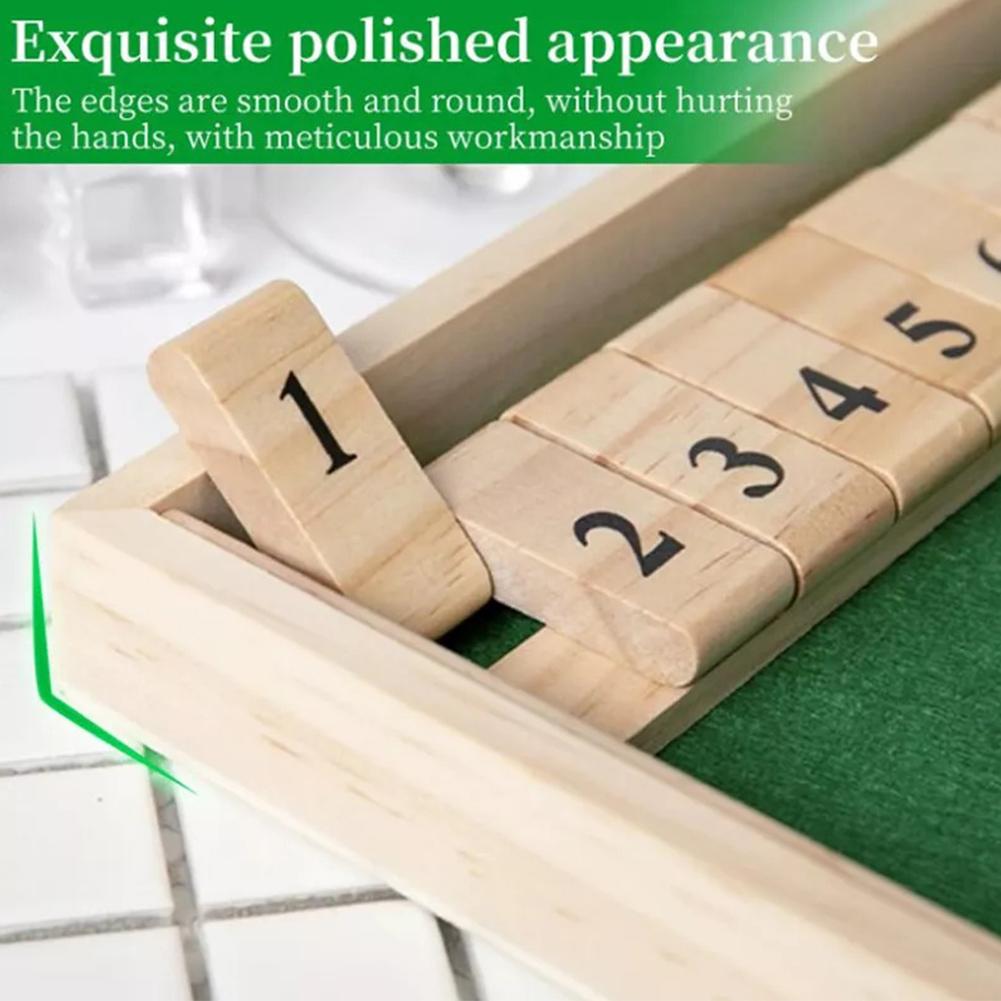 Large Shut The Box Game 12 Dice Board Game Wooden Pub Tabletop Game Box Support For 2 To 4 Players,2 Dice Included For Party