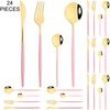 Gold 24Pcs Dinnerware Cutlery Set Knife Fork Coffee Spoon Tableware Set Mirror Stainless Steel Flatware Western Kitchen Silverware
