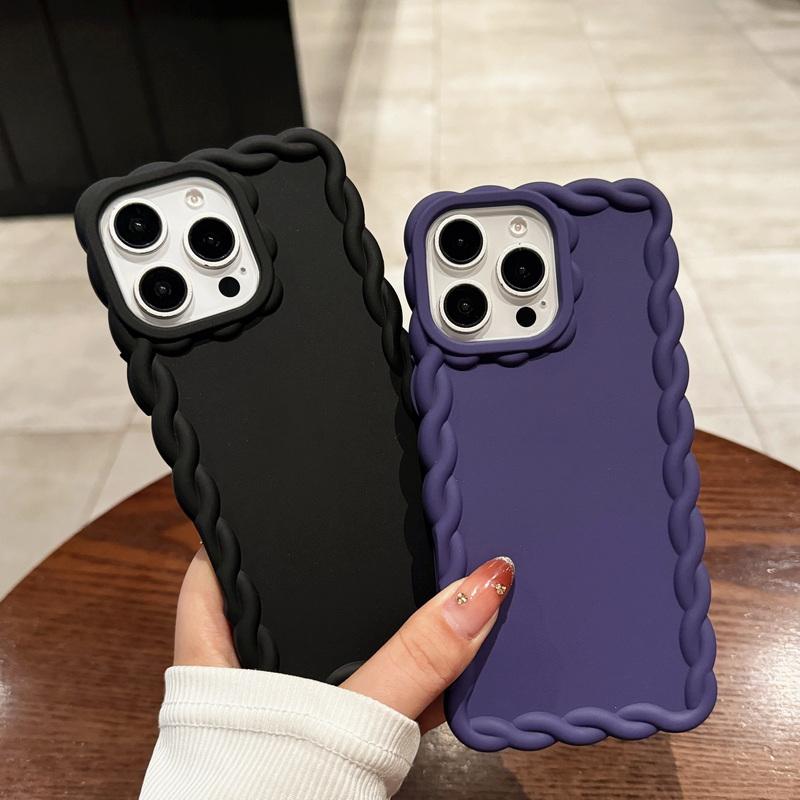 Cute Candy Color Matte Shockproof Case For iPhone 16 15 Pro Max 14 Pro 13 12 11 Wave Frame Clear Soft TPU Phone Cover