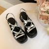 Round Head Open-toed Bow New Silver Sandals Women's Summer Versatile Thick-soled Outer Wear Girls Heightening Sandals Tide