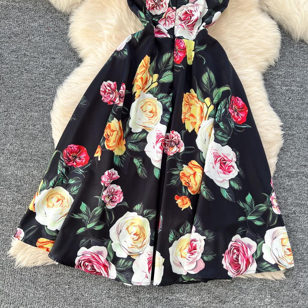 Летние женские элегантные V-образные вырезы без рукавов с цветочным принтом длинные миди-майки вечерние платья