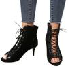 Sandals Hollow Mesh Heels Women's Shoes Summer  Trend Black Lace-Up Sexy Peep Toe Boots Stilettos Jazz Dance Female Shoes
