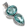 Blue Topaz Gemstone Handmade 925 Sterling Silver Jewelry Pendant 2.52" C5Q37