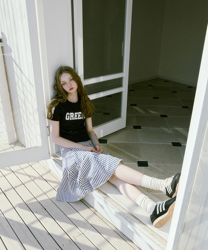 Green Butter Flare Stripe Skirt (Blue)