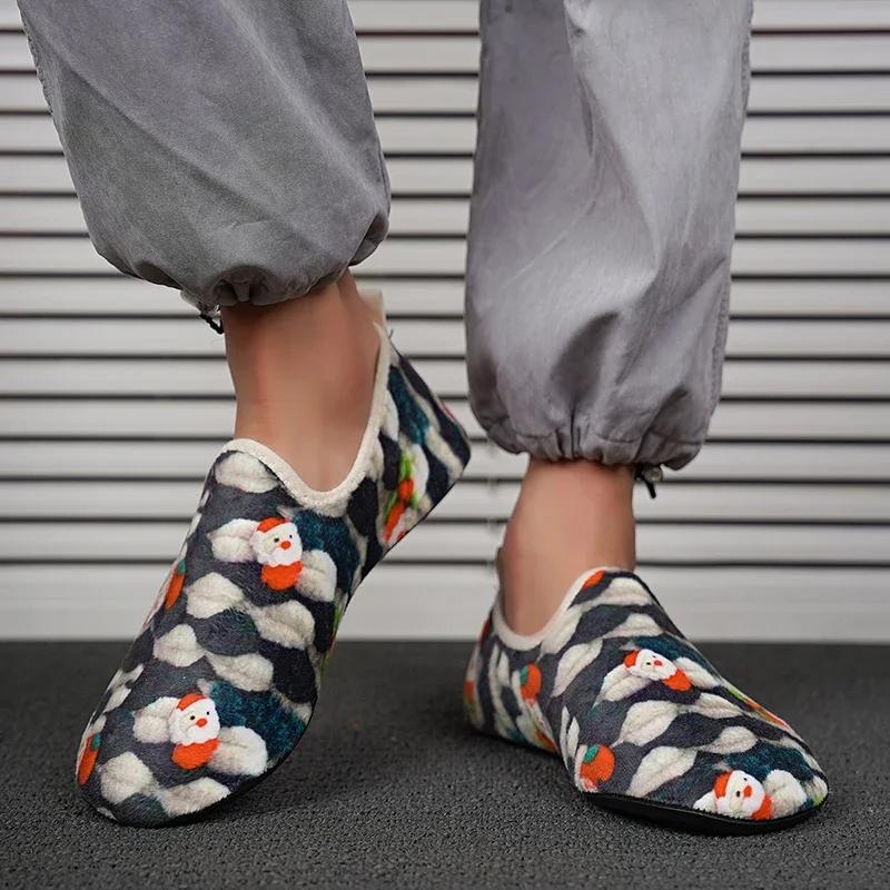 Мода 2024 Зимние хлопковые туфли Мужские Рождественский принт Теплые Слипоны Легкие тапочки Женские Плюшевые Домашние Хлопковые Лоферы Унисекс Теплая обувь