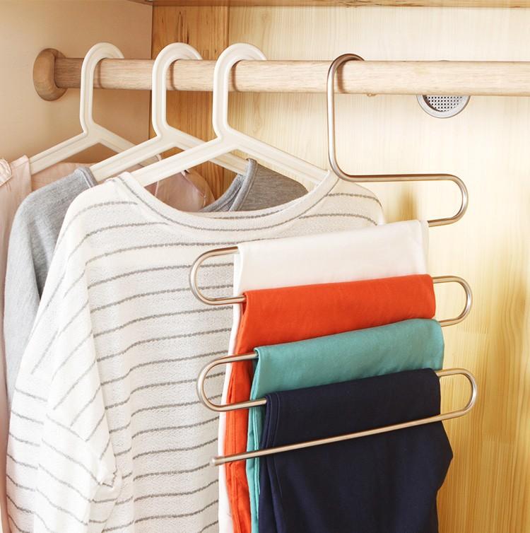 Многофункциональная волшебная S-образная многослойная вешалка для брюк из нержавеющей стали, вешалка для брюк, вешалка для пальто, стеллаж для хранения в шкафу, вешалка для брюк, зажим для брюк