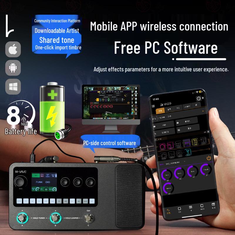 Педаль мультиэффектов M-VAVE MK-20: Электрогитара, Бас-лупер, Звуковая карта, Драм-машина.
