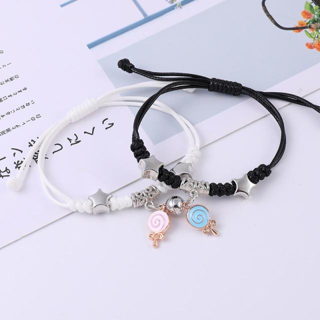 2pcs /Set Couple Charm Bracelet For Women Magnetic Attraction Ball Heart Key Lock Link Wrist Chain Best Friend Jewelry Gift Egirl