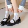 1 Pairs Embroidered Medium Length Socks Women's Autumn Fashion Love Fresh Sweat Absorbing Breathable Black White Girl Socks