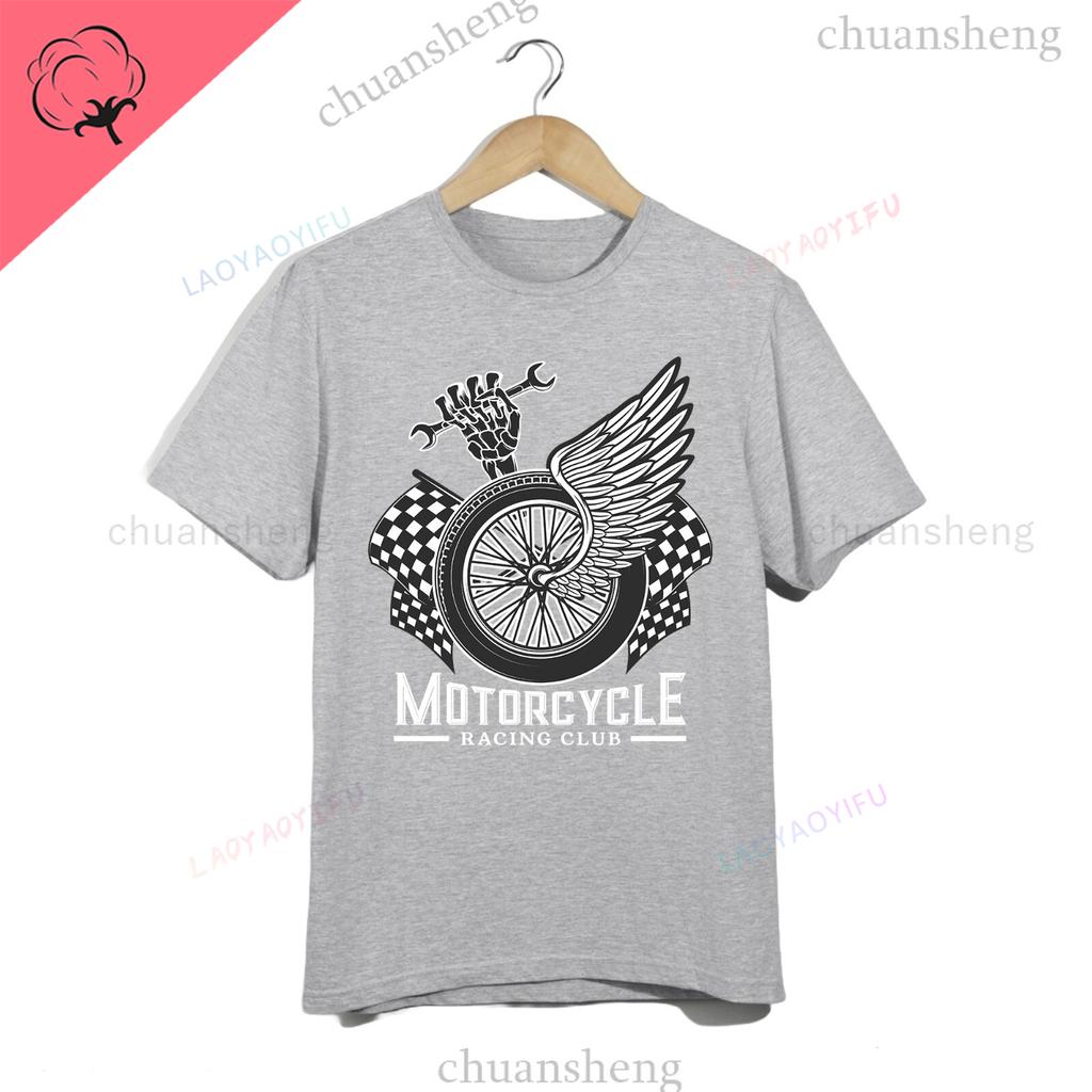 Camiseta Motorcycle Racing Club TShirt Winged Wheel Skeleton Wrench Tee Biker Garage Top Camisa Cotton Unisex Shirts