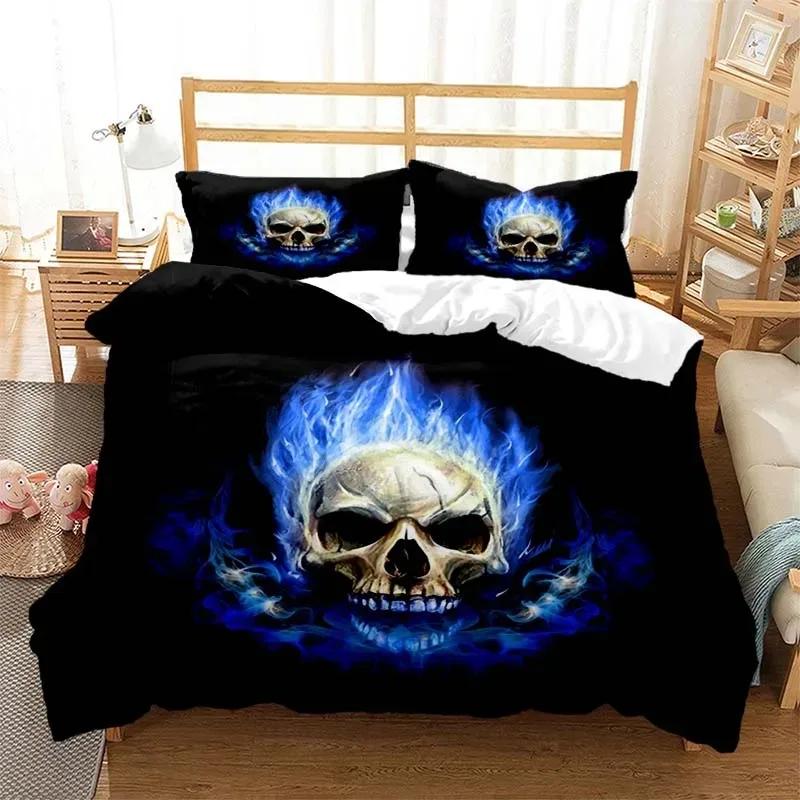 Sugar Skull Duvet Cover Set Queen Size Flowers Skeleton Bed Linen Double Bedding Set With Pillowcase King Size Skull Quilt Cover
