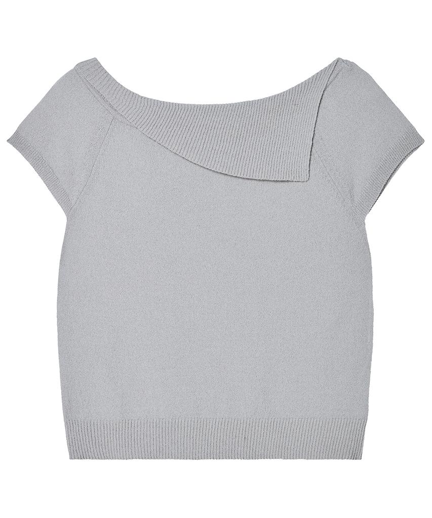 AWESOME STUDIO Asymmetrical Collar Off-Shoulder Knit Light Gray